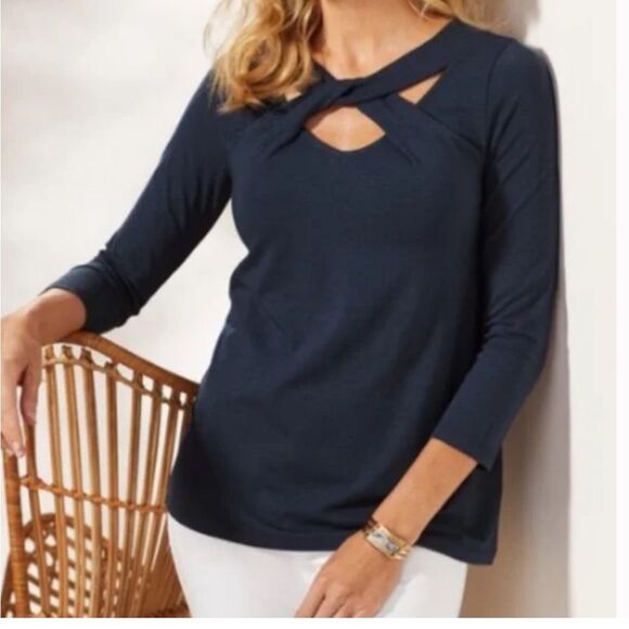 Soft Surroundings Cerulean Keyhole Top Navy Blue size Medium - Picture 1 of 8